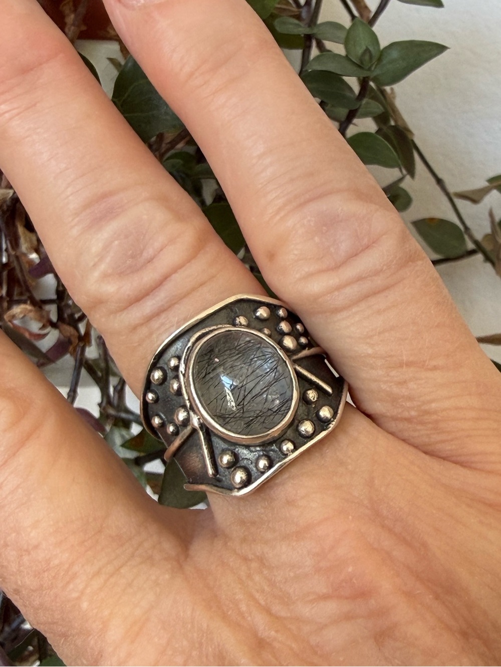 Acid Queen Jewelry Silver and Rutilated Quartz Ring, Size 7 - Picture 5 of 7